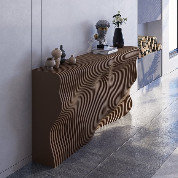 Parametric Console Table, Wavy Wooden Entryway Console, Modern Furniture Wooden Sofa Table, CNC Cut Digital Files for Cutting Machines