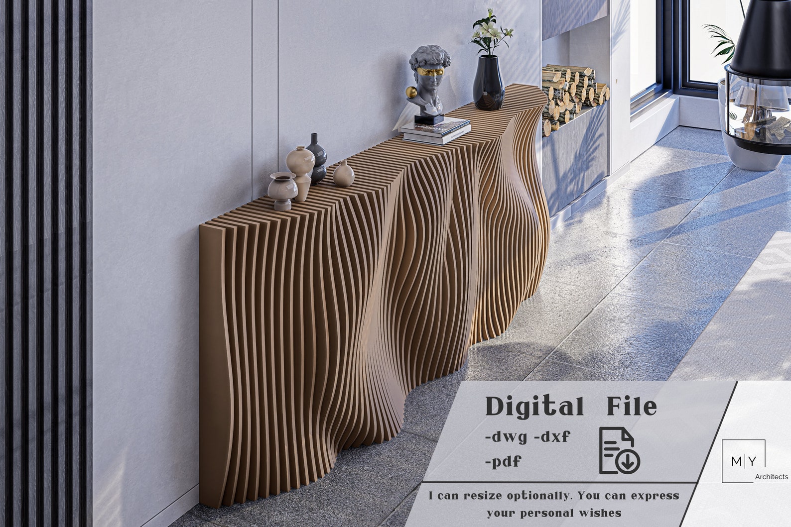 Parametric Console Table, Wavy Wooden Entryway Console, Modern ...