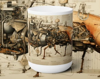 Biomechanical Wonders 18, 15oz Coffee Mug, Steampunk Mug, Sci-fi Mug, Science Fiction Mug, Artisan Mug, Science Diagrams, Cool, Gift, Snails