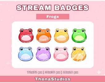 Insignias de sub/bit de rana colorida Kawaii para Twitch / Insignias de rana sapo lindas y coloridas
