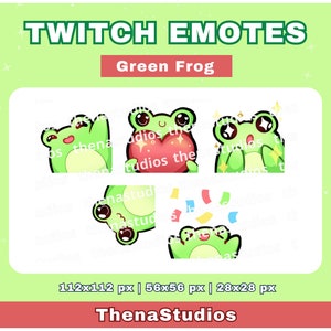 Kawaii Frog Emotes for Twitch, Discord, YouTube | Green Frog, Cute Toad, Streaming | Twitch Assets