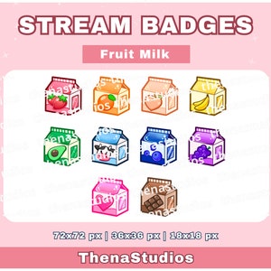 Twitch 用のかわいいフルーツミルクカートン サブ/ビット バッジ