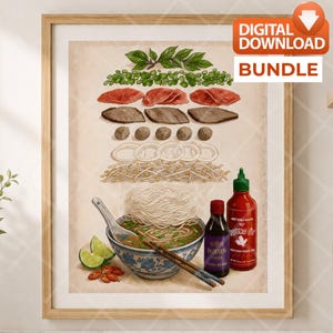 Deconstructed Pho Bowl Illustration | Vietnamese Food Art Print (Digital Download)