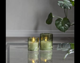 LED Stumpenkerze Flamme Romb grün