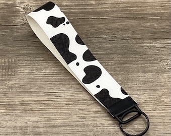 Cow Print Wristlet Keychain | Handmade Faux Leather Farmhouse Key Fob
