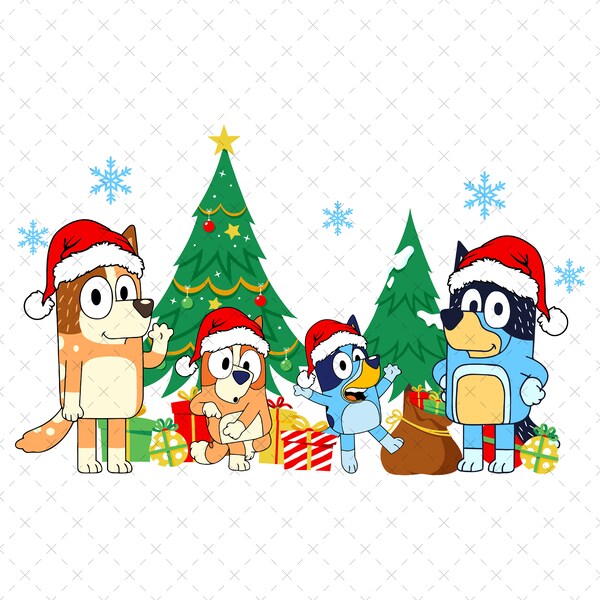 Blue Dogs Family Christmas Tree SVG, Christmas Dogs Png, Christmas Characters Png, Blue Dog Christmas Png