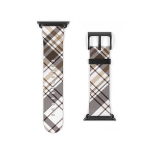 Apple watch band women classic Brown and Beige Plaid, Tartan watch strap, iWatch strap,  Luxury Designer Aesthetic, Tan and Brown Plaid