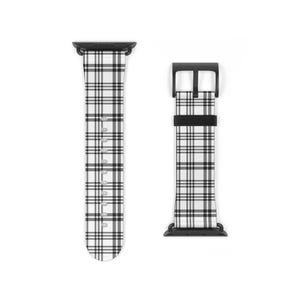 Plaid Apple Watch Band, Apple watch band women designer, designer faux leather strap, iWatch Luxury black white Plaid Check Smart Watch Band