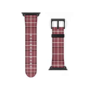 Apple Watch Band Women Dressy Burgundy, Apple watch band burgundy plaid, Faux Leather Apple Watch Band 38 mm 44mm Women designer watch band
