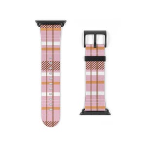 Plaid Apple Watch Band, Faux Leather Strap, iWatch Luxury Designer Classic Plaid, Cream Pink Stylish Smart Watch Band, Madras Plaid, Fall