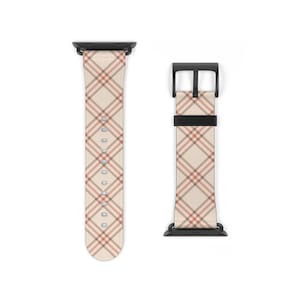 Apple Watch Band Women Tan and Cream Plaid, Apple watch band neutral plaid, Apple Watch Band 38 mm 44mm Women designer watch band