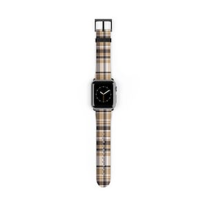 Apple Watch Band Women Mocha Brown Plaid, Women&#39;s Apple watch band plaid, Faux Leather Apple Watch Band 38 44mm Women designer watch band