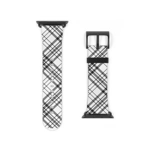 Plaid Apple Watch Band, Apple watch band women designer, designer faux leather strap, iWatch Luxury Black White Plaid Check Smart Watch Band