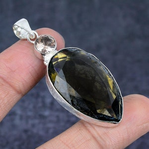Handmade Smoky Quartz Pendant - Pear Shape Gemstone with Round Accent - Unique Collectible Jewelry
