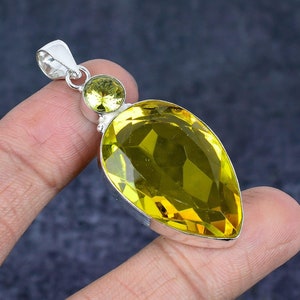 Handmade Yellow Quartz Pendant | Pear-Shaped Gemstone Necklace | Unique Gift for Her | Elegant Collectible Jewelry