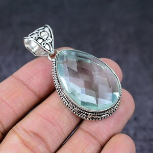 Aquamarine Pear Faceted Silver Pendant, Handmade Gemstone Pendant, March Birthstone Jewelry, Wedding Anniversary Gift