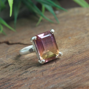 Handmade Sterling Silver Ring with Ametrine Quartz Gemstone – Unique Statement Jewelry