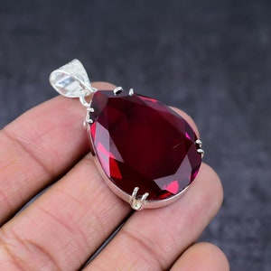 Garnet Pear Faceted Gemstone Pendant, Silver Handmade Pendant, Solid Silver Prong Set Pendant Necklace, 1st Anniversary Gift