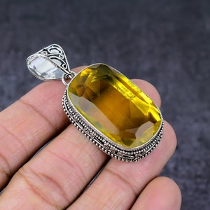 Citrine Pendant, 925 Sterling Silver Necklace, Boho Gemstone Necklace, Antique Pendant, Everyday Necklace, Christmas Gift, Handmade Jewelry