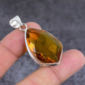 Citrine Fancy Pendant, Silver Pendant Necklace, Pendant For Her, Graduation Gift November Birthday Handmade Jewelry Pendant