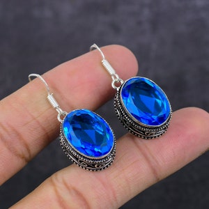 Natural Blue Topaz Earrings, Handmade Earrings, 925 Sterling Silver, Teardrop Blue Topaz Earrings, Gift for her, Dangle Topaz Earrings Gift