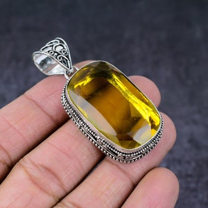 Octagon Citrine Pendant, November Birthstone Pendant For Women, Handmade Gemstone Jewelry, Memorial Gift, Gift For Mom