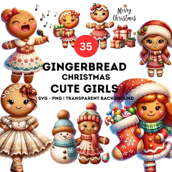 35 Files Watercolor Gingerbread Girl png bundle, Pink Gingerbread man png, Gingerbread png, Christmas PNG, Christmas Gingerbread png