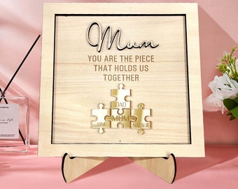 Jij bent het stuk dat ons bij elkaar houdt Gepersonaliseerde mama puzzel plaquette Moederdag cadeau