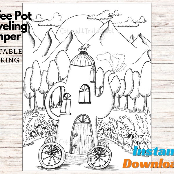 Coffee Pot Snail Camper Printable Coloring Page