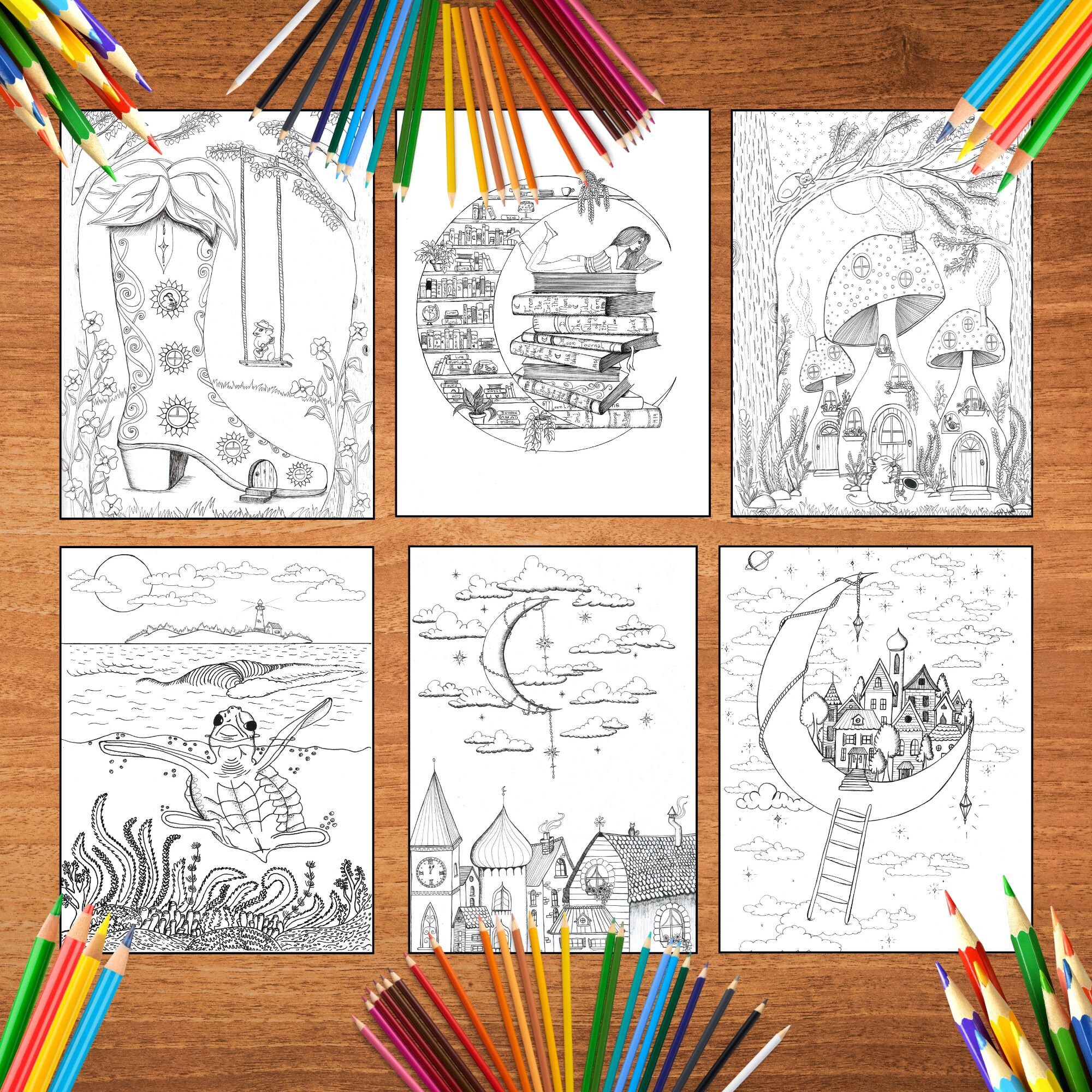Moonlight Dreams Printable Adult Coloring Book 30 Hand-drawn