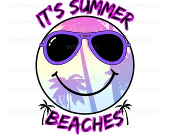 Faccina sorridente in spiaggia PNG, download digitale PNG SVG, Ciao spiaggia, l'estate è arrivata, atmosfera vacanziera
