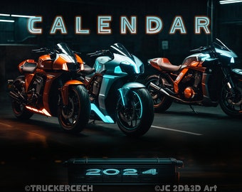 CALENDAR 2024 of MOTORBIKES inspired by TRON