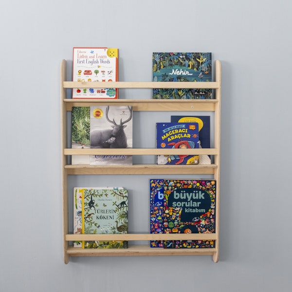 Montessori Bookshelf Wall Mounted, Wooden Floating Toddler Book Shelf, Nursery Bookcase Kids Furniture, Spacesaver Playroom Baby Bookshelves