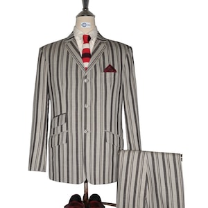 Linen Suit - Brown and Grey Striped Suit