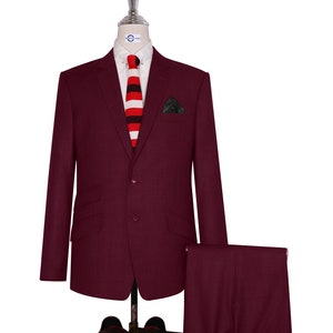 Two Button Suit - Burgundy Prince of Wales Check Suit