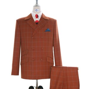 Double Breasted Suit | Orange Windowpane Suit