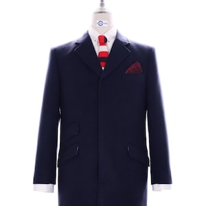 100% Wool Navy Blue Vintage Long Mens Winter Coat