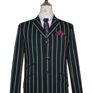 Boating Blazer - Dark Navy Blue and Green Striped Blazer