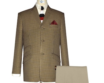Retro blazer bruin en zwart pied-de-poule blazerjas