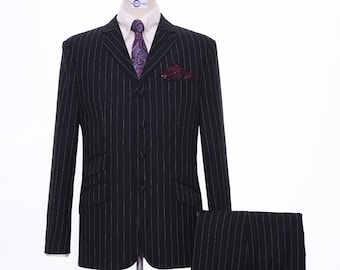 4 Button Suit - Black and White Pinstripe Suit
