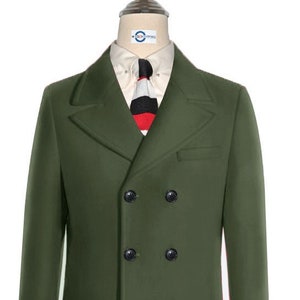 Olive green peacoat mens discount