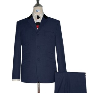 Vintage Style Navy Blue  Black Velvet Suit