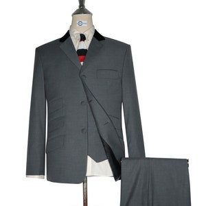 3 Piece Suit - Vintage Style Medium Grey Black Velvet Suit