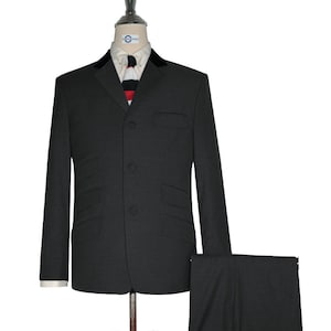 Mod Suit - Vintage Style Charcoal Grey Black Velvet Suit