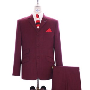 Mod Suit - Burgundy Prince Of Wales Check Suit