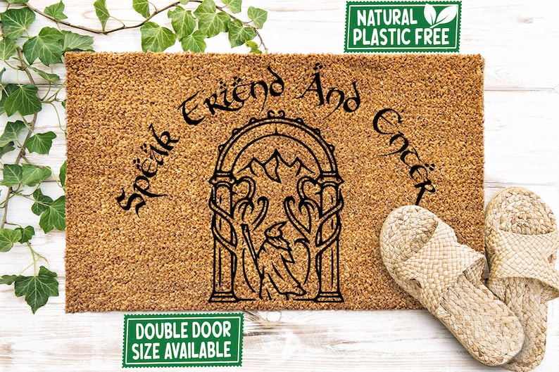 Speak Friend and Enter Doormat, All Natural Eco Friendly Coir Rubber Mat PLASTIC FREE Funny Welcome Door Mat Housewarming Geek Nerd Gift 373 image 1
