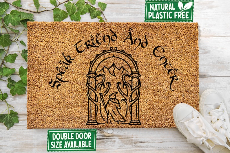 Speak Friend and Enter Doormat, All Natural Eco Friendly Coir Rubber Mat PLASTIC FREE Funny Welcome Door Mat Housewarming Geek Nerd Gift 373 image 3