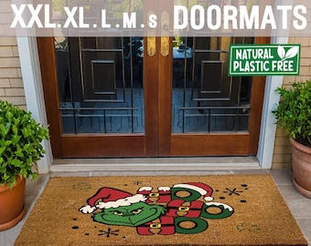 Grinch Funny Christmas Extra Large Doormat Merry Xmas Natural Eco Friendly Coir Rubber Double Door Mat PLASTIC FREE Funny Welcome 428