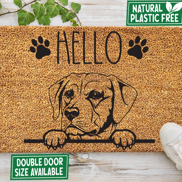 Hello Labrador Retriever Dog Doormat Natural Eco Friendly Coir Mat PLASTIC FREE Funny Welcome Cute Dog Peeking Mat Housewarming Gift 346