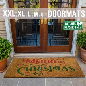 Merry Christmas Extra Large Doormat, Natural Eco Friendly Coir Rubber Double Door Mat PLASTIC FREE Funny Welcome 396